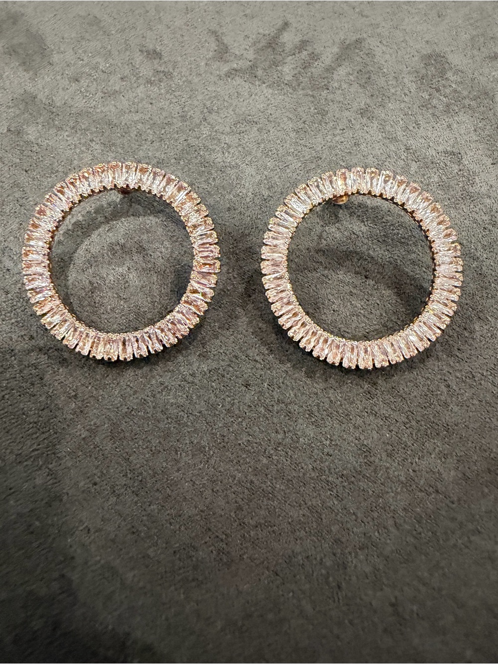 Rose Gold Baguette Crystal Circle Stud Earrings